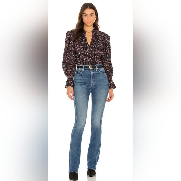 Free People Floral Meant To Be Blouse In Black Combo Size S Boho Chic Classic - Picture 5 of 16